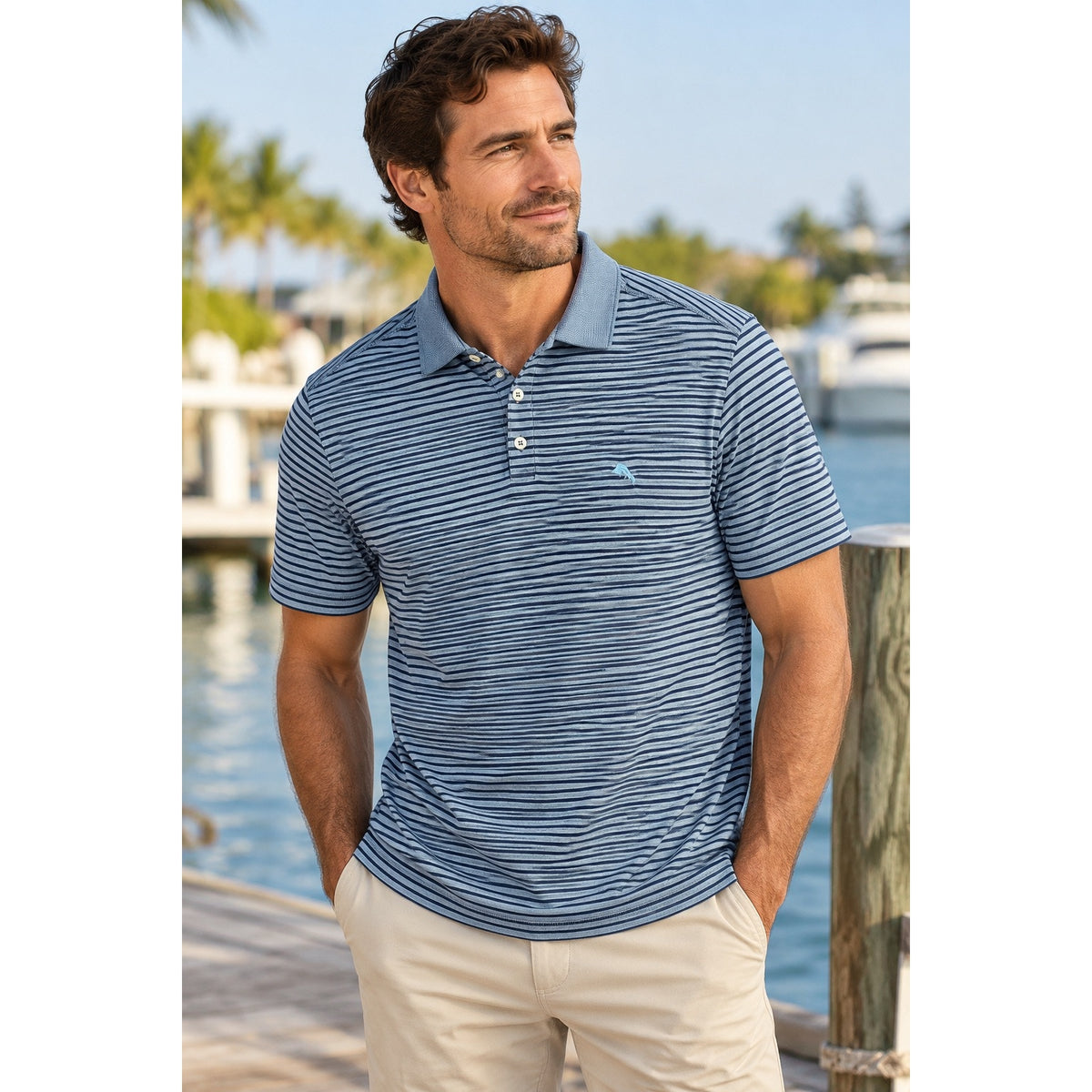Tommy Bahama Supima Cotton Moisture Wicking Striped Pique Short Sleeve Polo — Size XL // Preowned