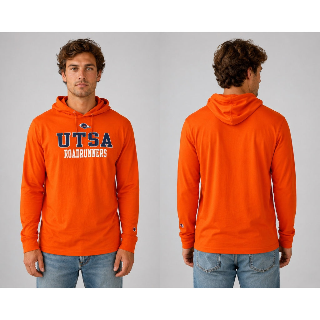 Champion UTSA Roadrunners Long Sleeve Hooded Soft Tee in Bright Orange — Size 2XL