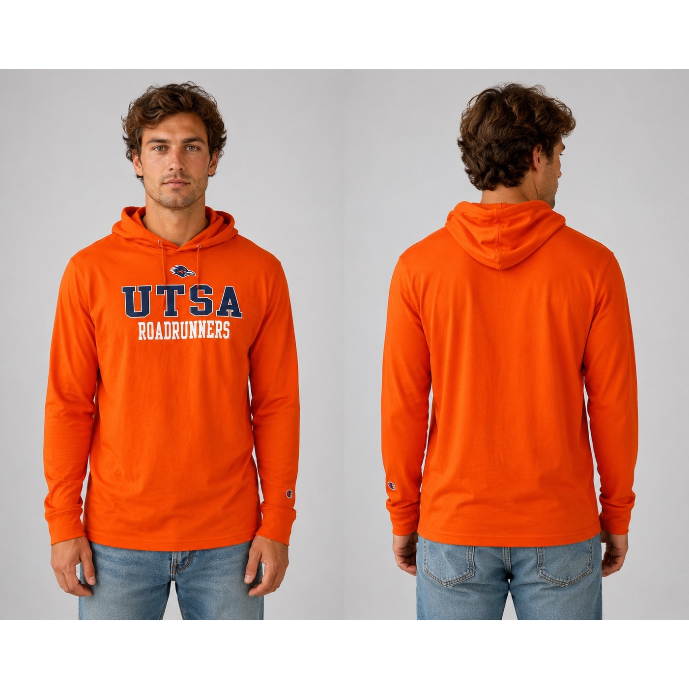 Champion UTSA Roadrunners Long Sleeve Hooded Soft Tee in Bright Orange — Size 2XL