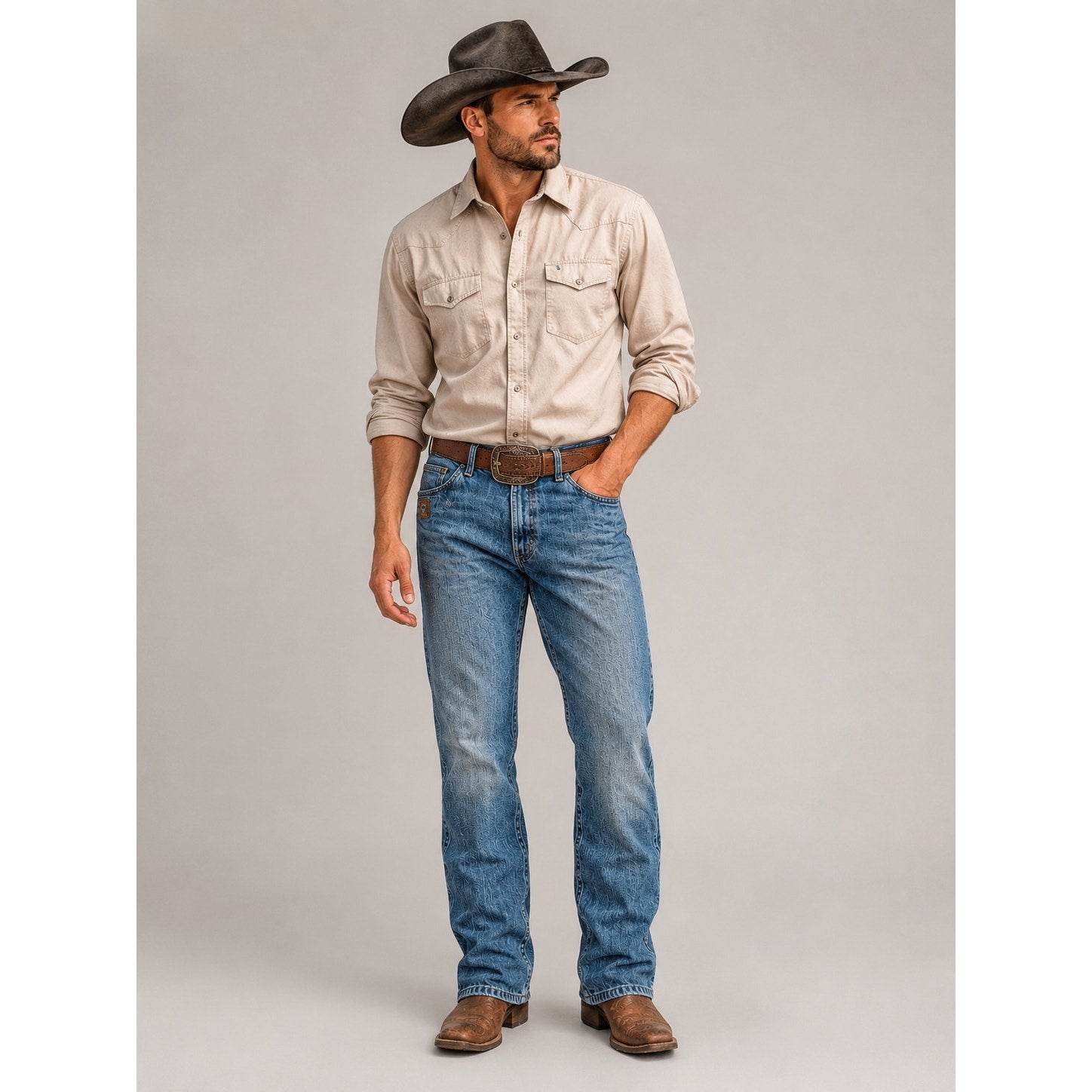 Cinch Bronze Label Slim Fit Tapered Jean in Medium Stonewash — 36x34