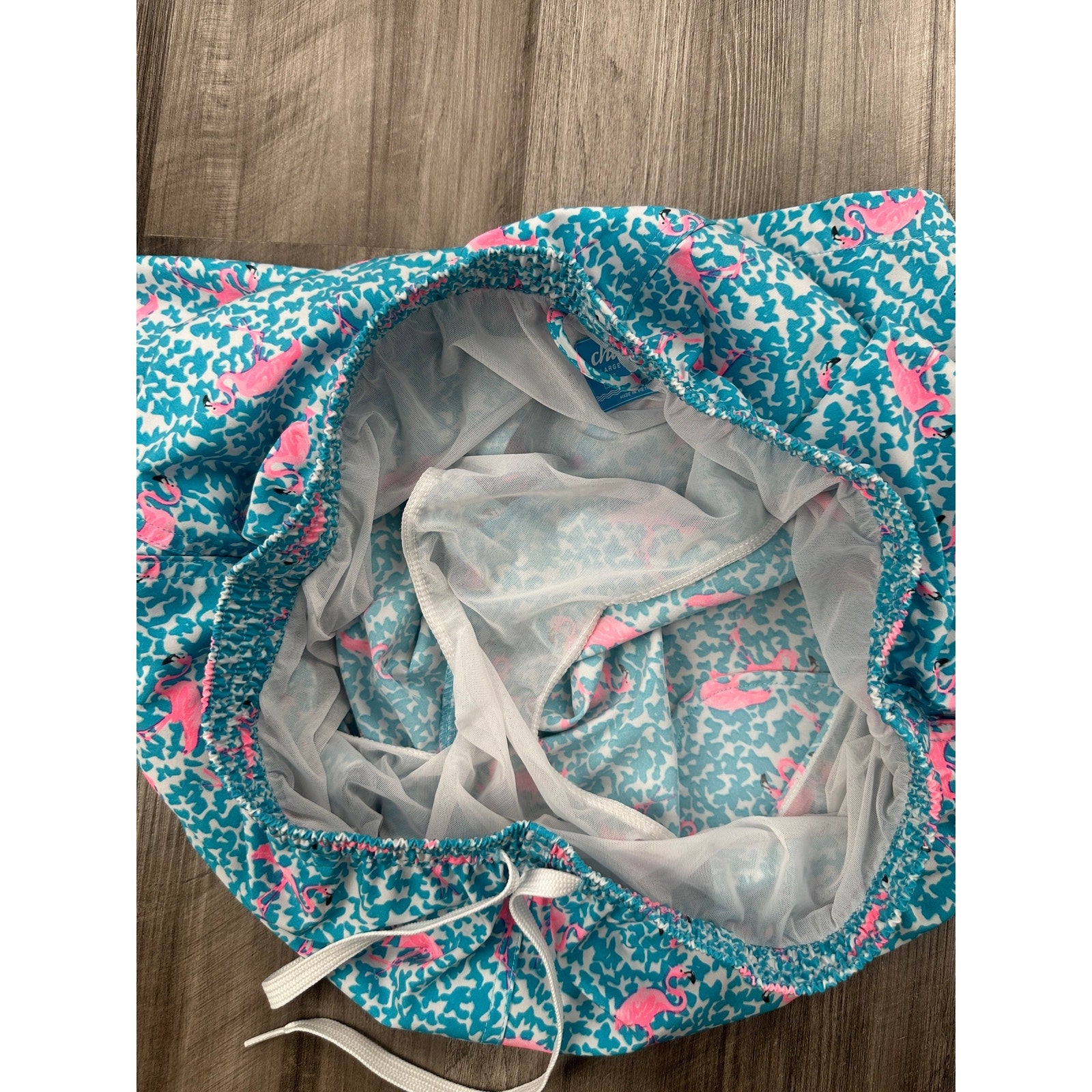 Chubbies Domingos For Flamingos 7" Swim Trunks in Turquoise, Pink and White — Size XL // Preowned