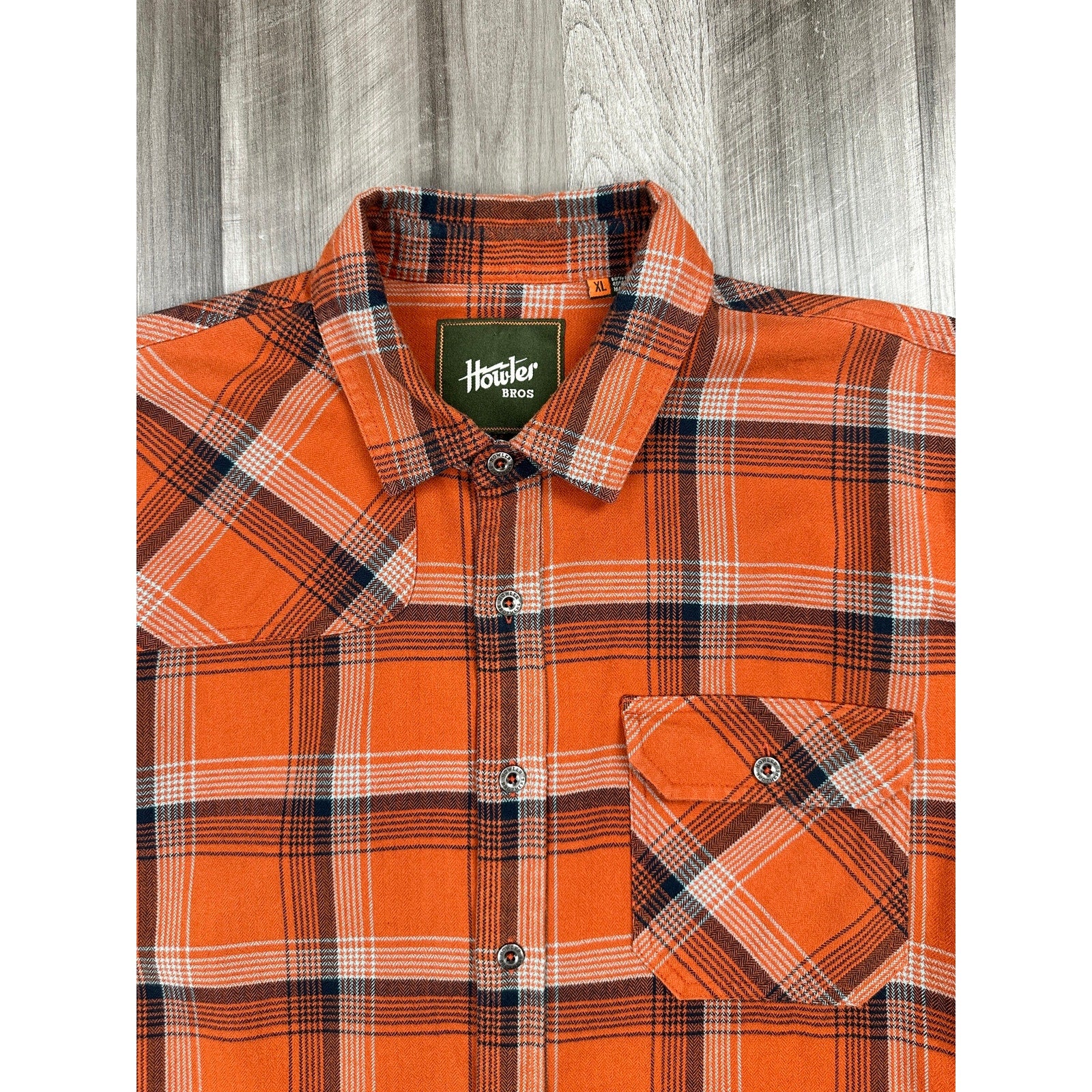 Howler Bros Harker Flannel Plaid Long Sleeve Shirt in Burnt Orange, Black, Gray — Size XL // Preowned