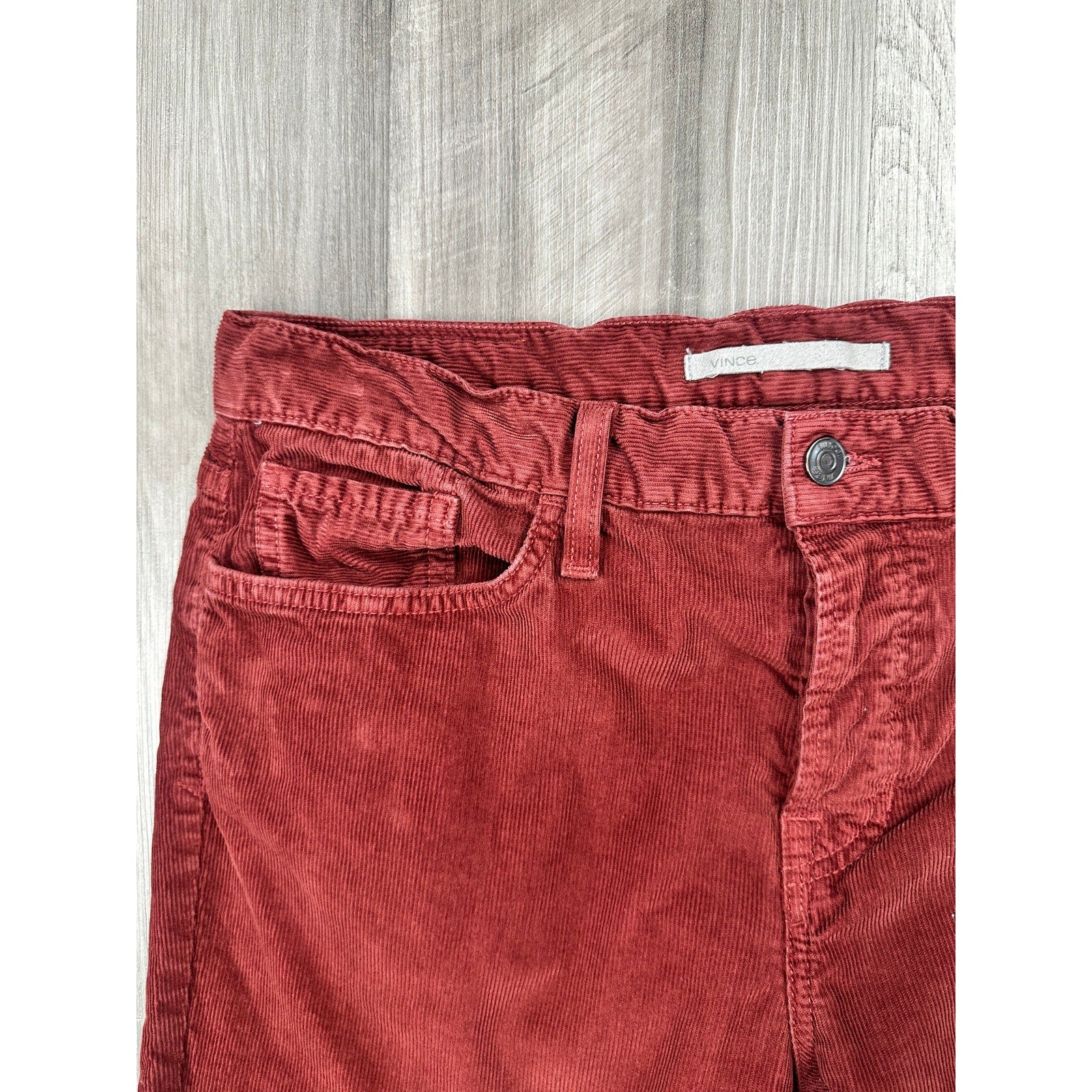 Vince Velvet Corduroy Skinny Fit Made in USA Button Fly Jeans in Brick Red — Size 34 // Preowned