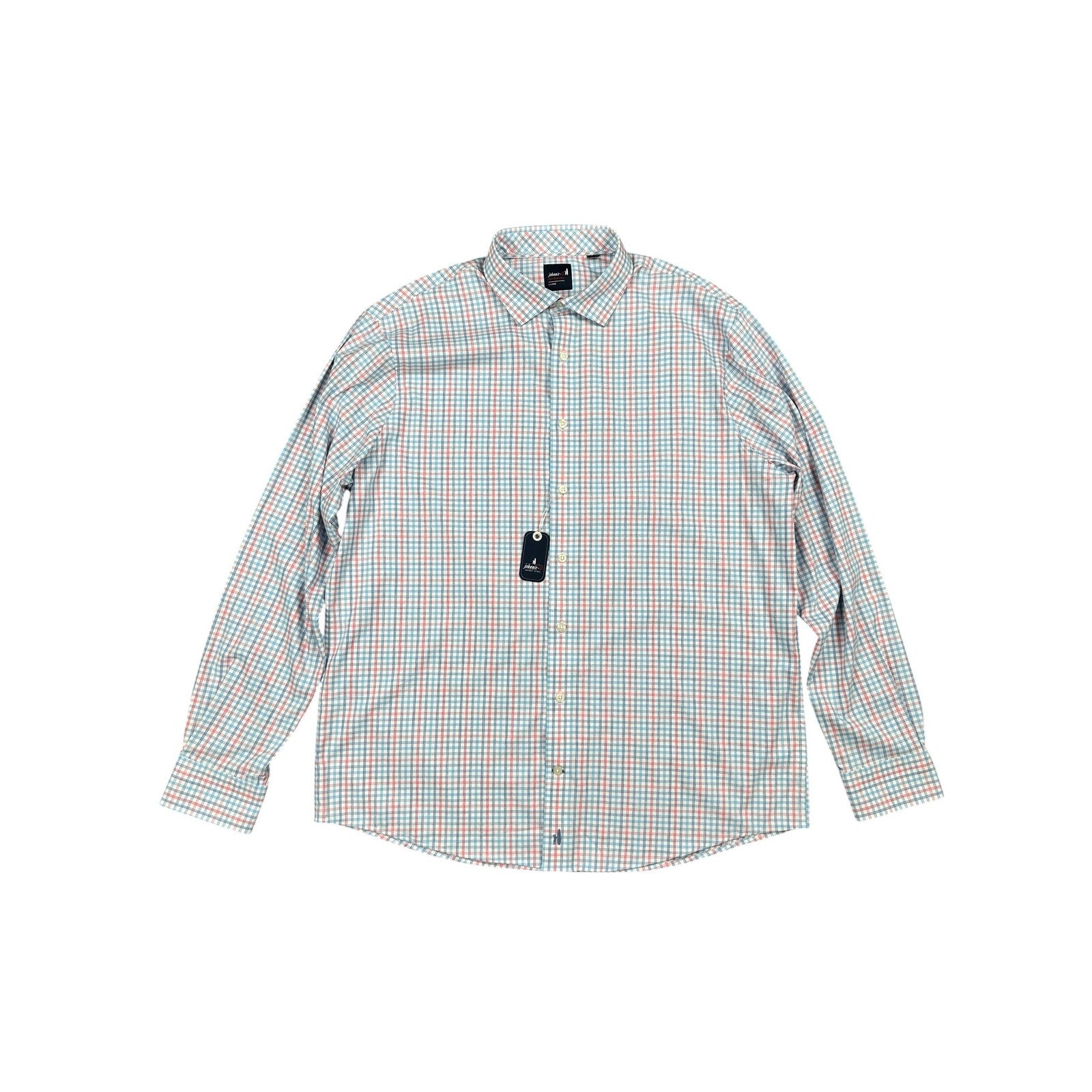 Johnnie-O Han Everyday Performance Long Sleeve Button Down in White with Pink, Navy and Blue — Size XL