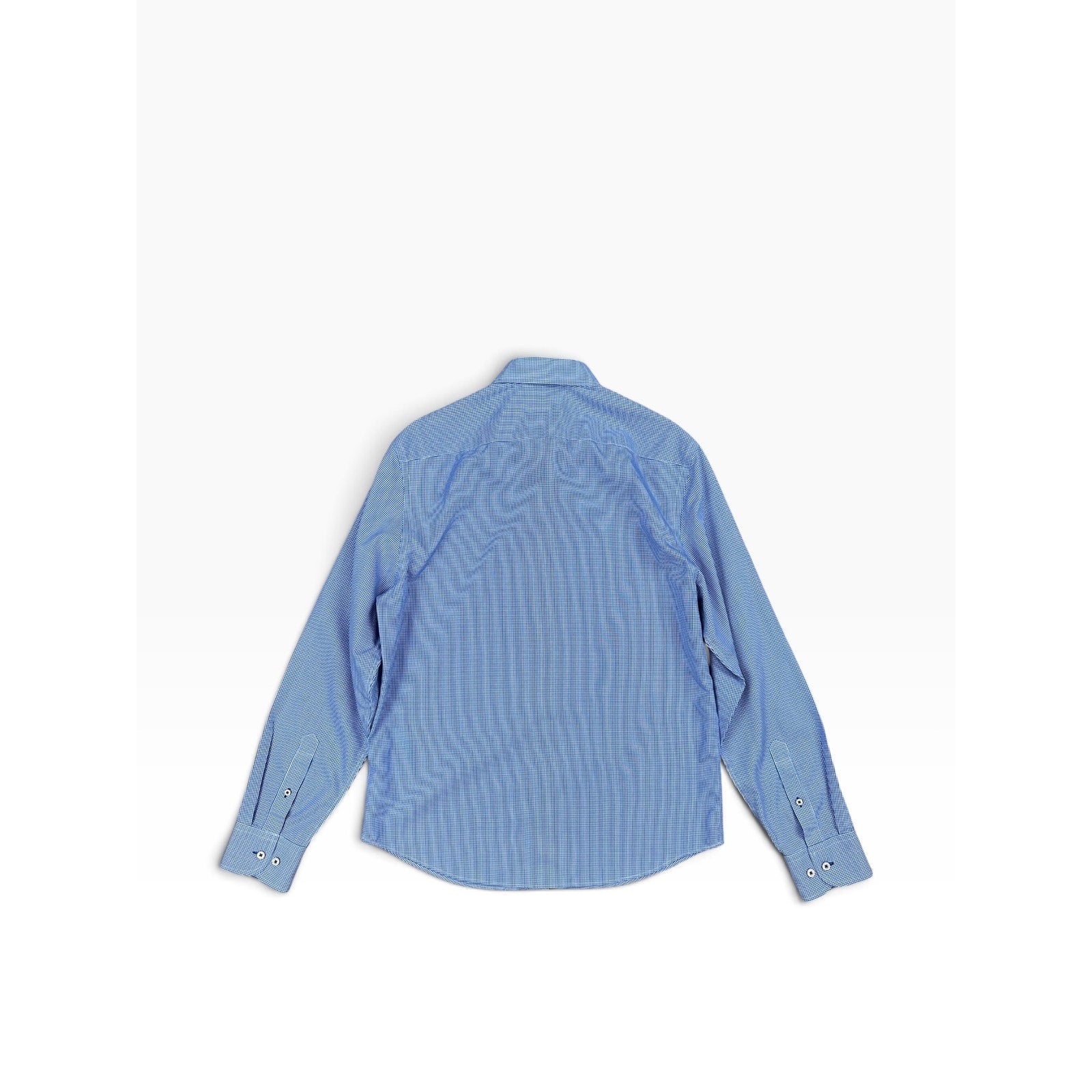 UNTUCKit Kelly Micro Check Slim Fit Wrinkle Free Long Sleeve Shirt in Dark Blue, White — Size Medium // Preowned