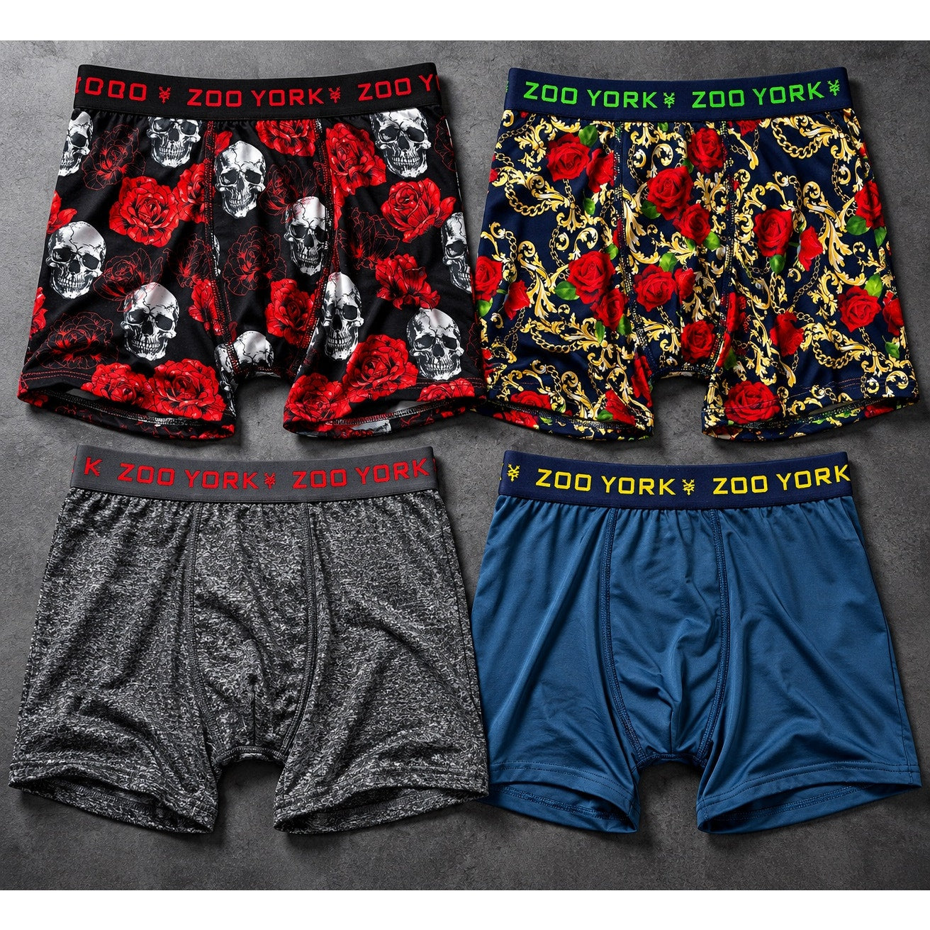 Zoo York Super Soft Brushed Tagless 360 Stretch Boxer Briefs 4-Pack in Multi — Size Small