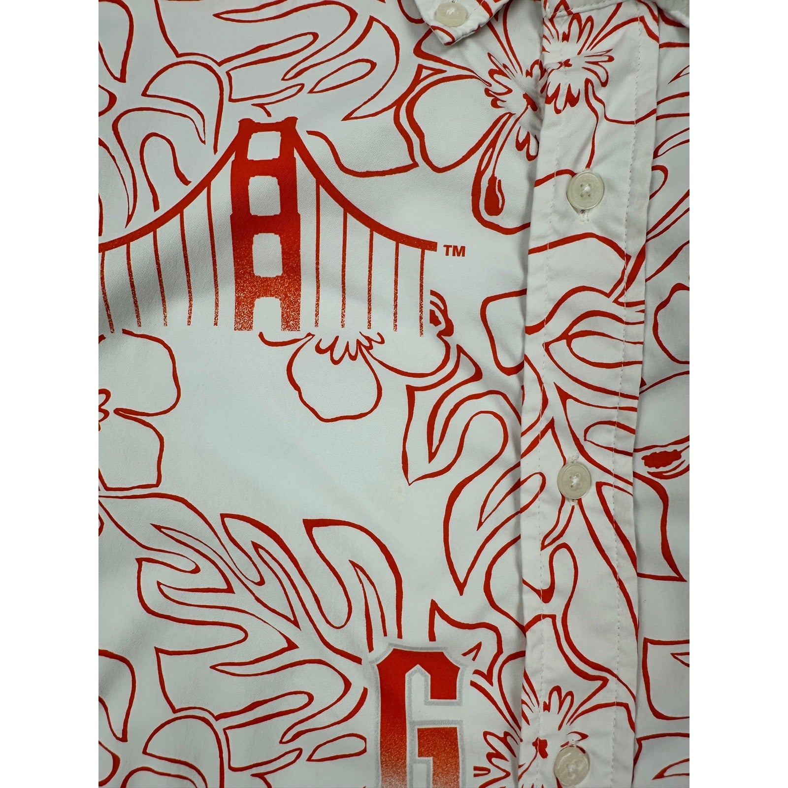 Reyn Spooner San Francisco Giants MLB Genuine Merchandise Hawaiian Short Sleeve in White, Orange and Grey — Size Medium // Preowned