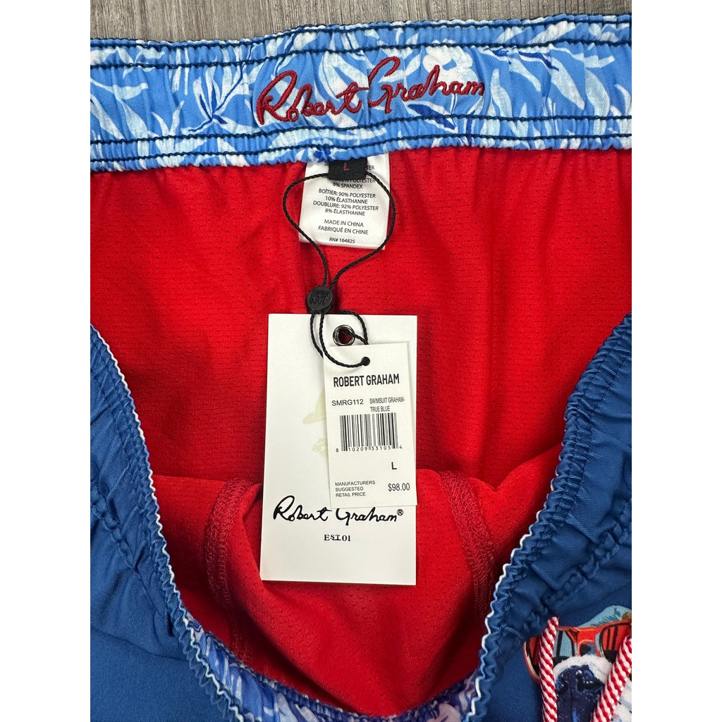 Robert Graham Bulldog Swim Trunks True Blue — Size Large
