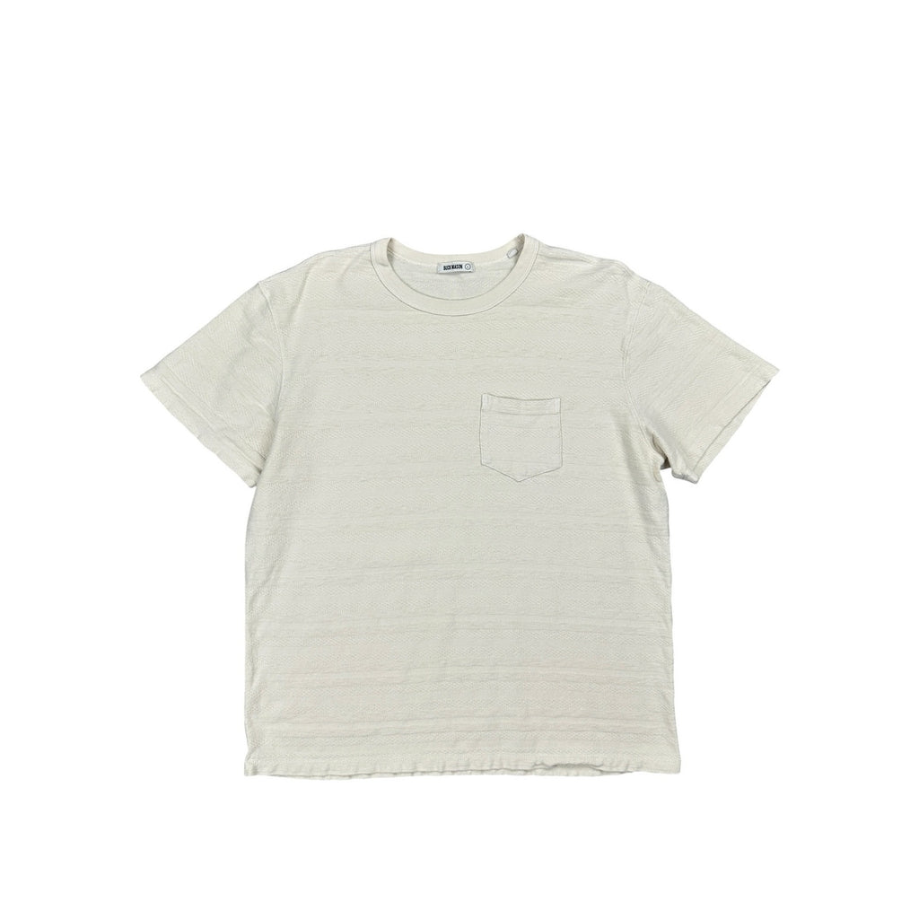Buck Mason Vintage Jacquard Textured Stripe Pocket Tee in Cream — Size Large // Preowned