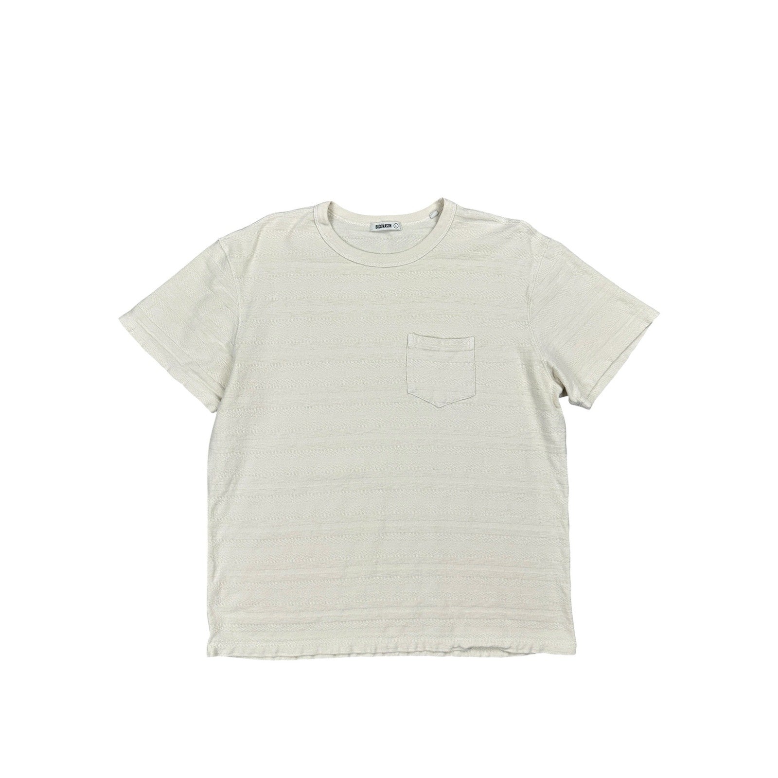 Buck Mason Vintage Jacquard Textured Stripe Pocket Tee in Cream — Size Large // Preowned