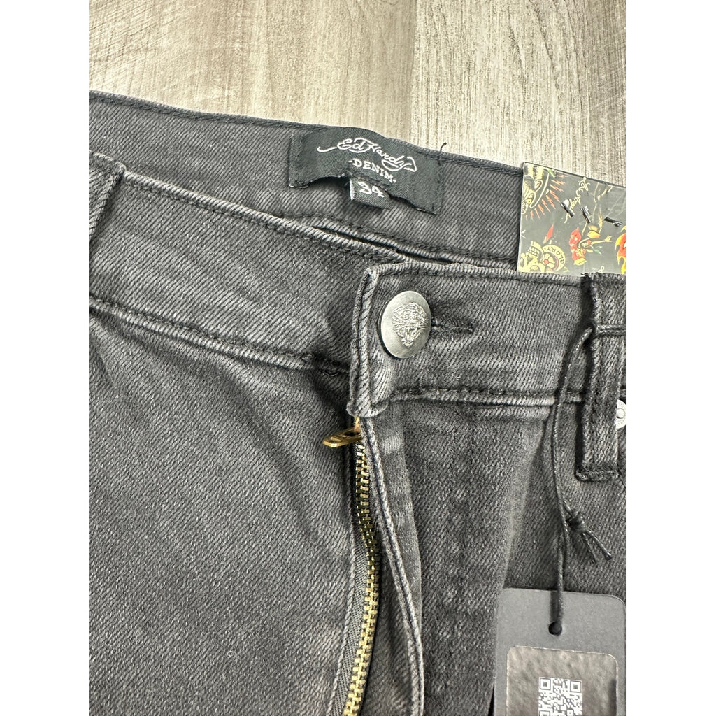 Ed Hardy Stacked Boot Cut Stretch Jeans in Black Wash — Size 34