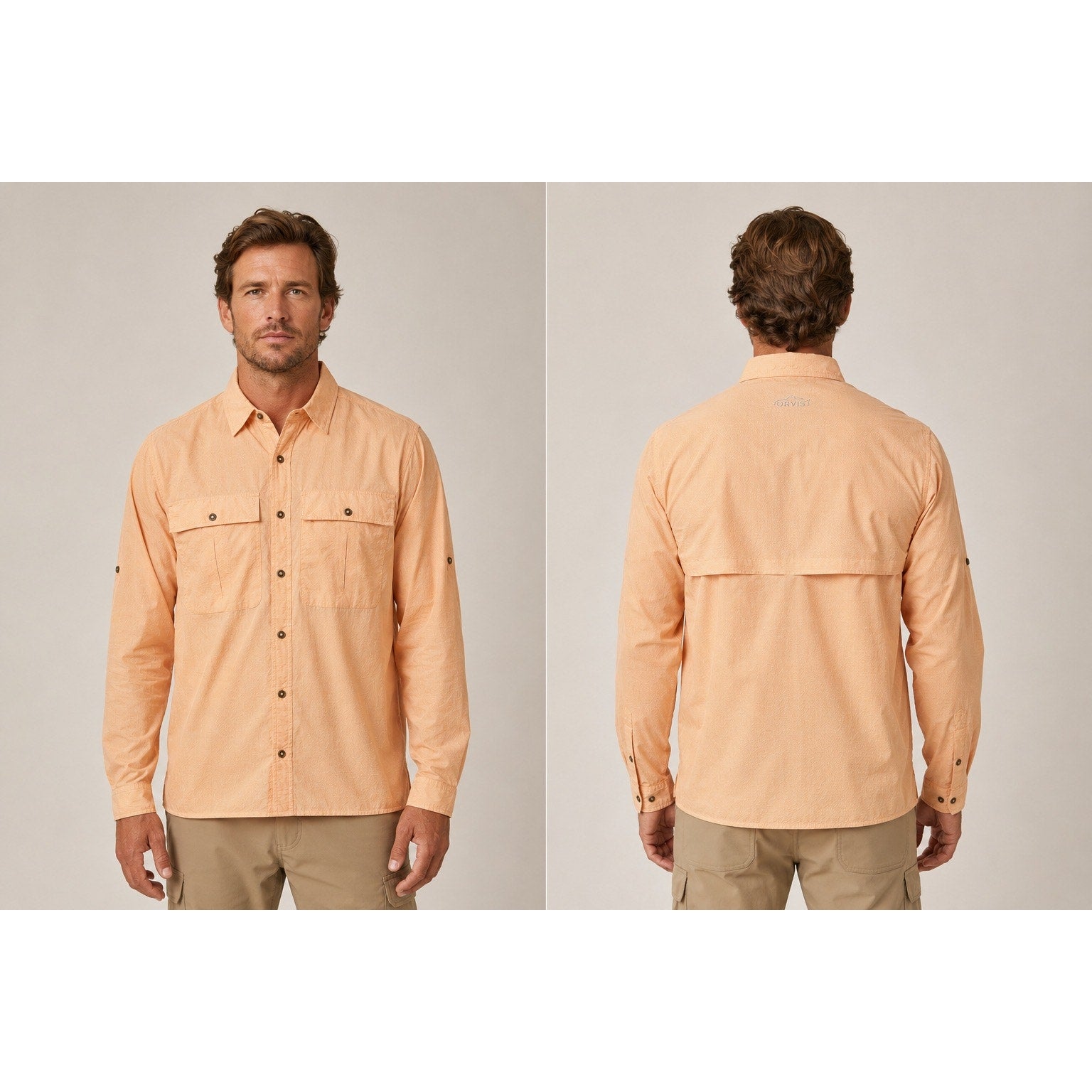 Orvis Open Air Caster UPF 40+ Vented Long Sleeve Fishing Button Down in Orange White — Size Small // Preowned