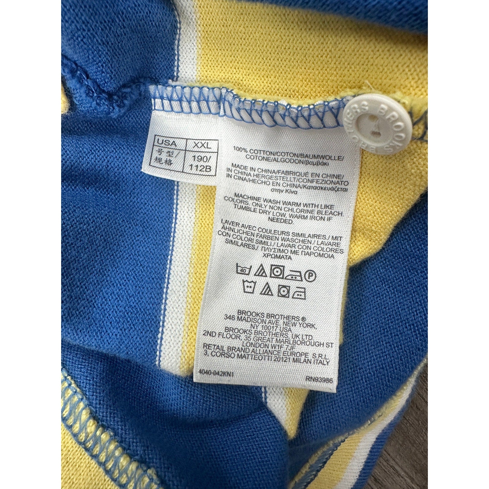 Brooks Brothers 346 Rugby Stripe Polo in Yellow, Blue, White — Size 2XL // Preowned