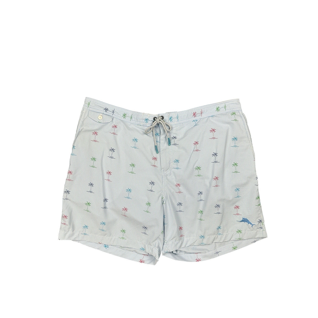 Tommy Bahama Seersucker Palms Swim Trunks in Blue, White — Size 2XL // Preowned