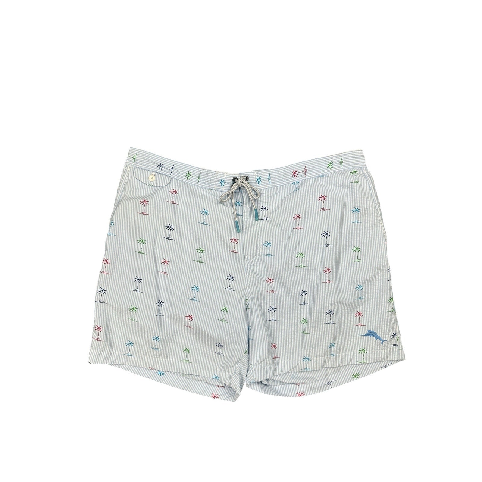 Tommy Bahama Seersucker Palms Swim Trunks in Blue, White — Size 2XL // Preowned