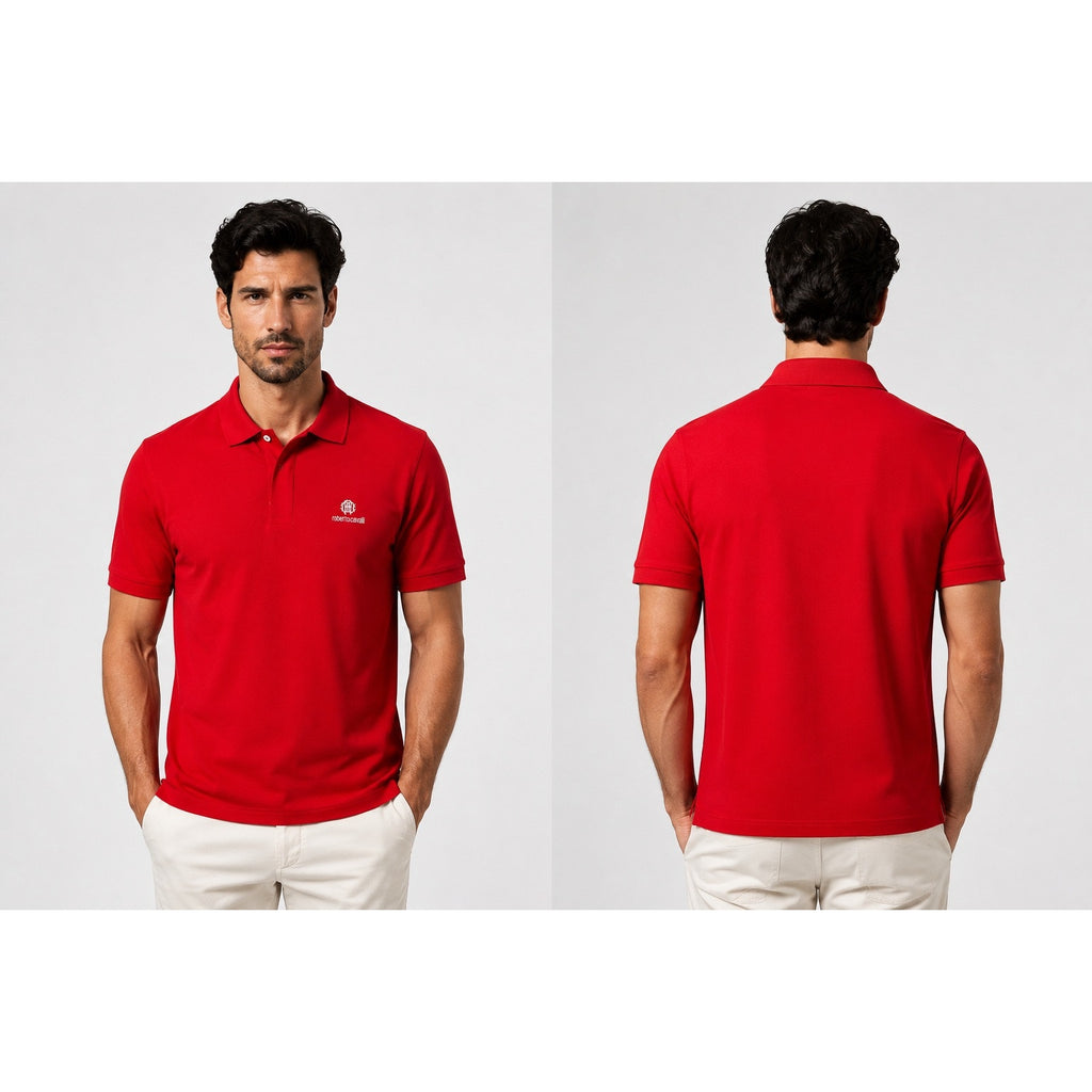 Roberto Cavalli Pique Knit Cotton Polo in Red — Size Large // Preowned