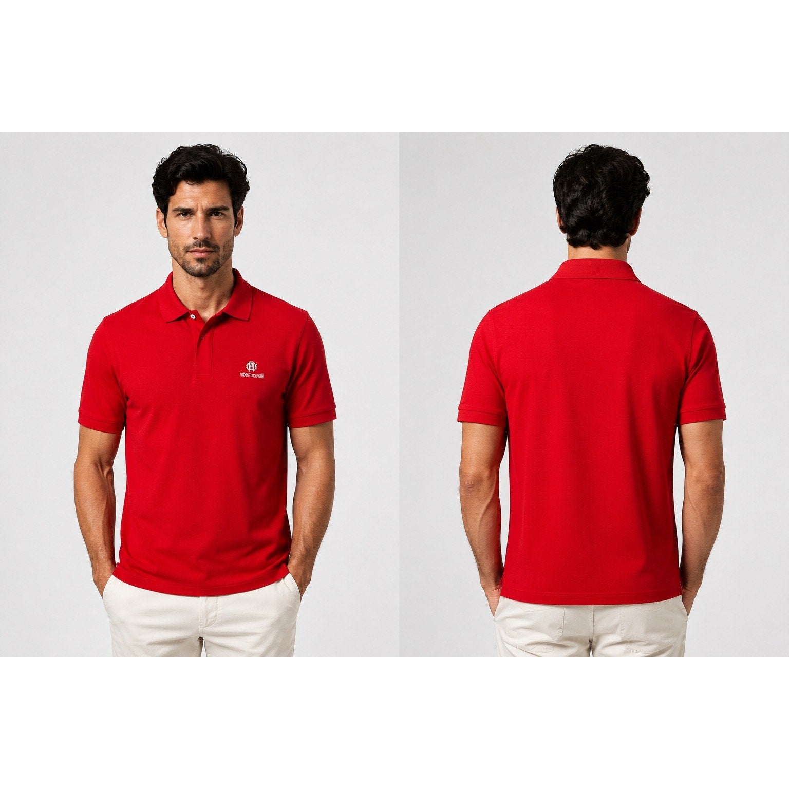 Roberto Cavalli Pique Knit Cotton Polo in Red — Size Large // Preowned
