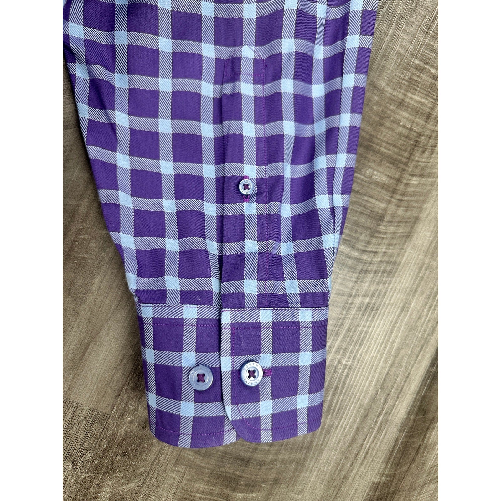 Robert Talbott Checkered Windowpane Long Sleeve Button Down in Purple Light Blue — Size Large // Preowned