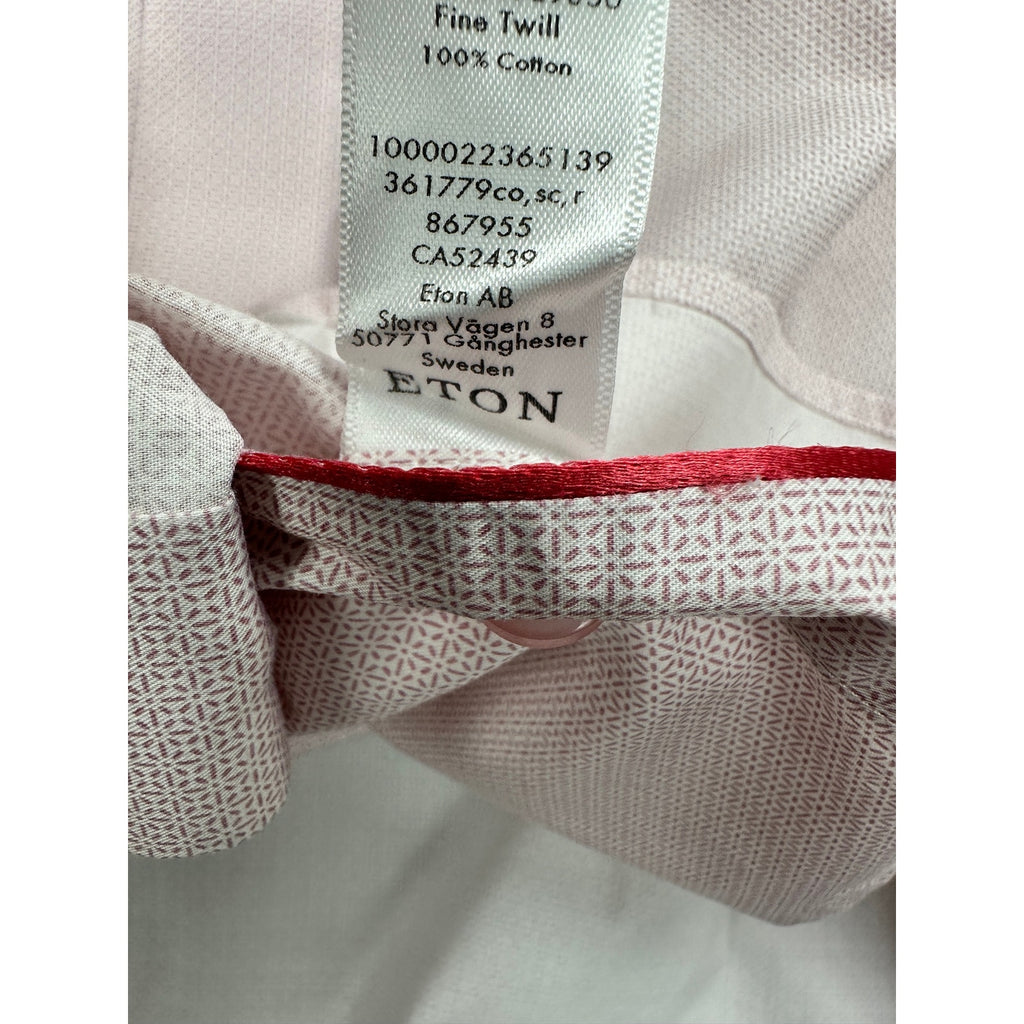 Eton Contemporary Fit Fine Twill Geometric Long Sleeve Shirt in Dark Pink, White — Size 15.5 (Medium) // Preowned