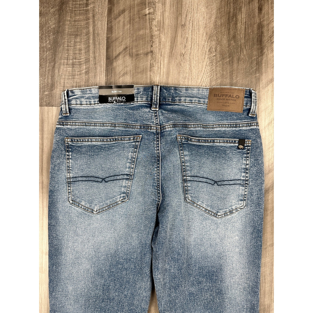Buffalo David Bitton Slim Ash Stretch Jeans in Marbled and Sanded — Size 34x32