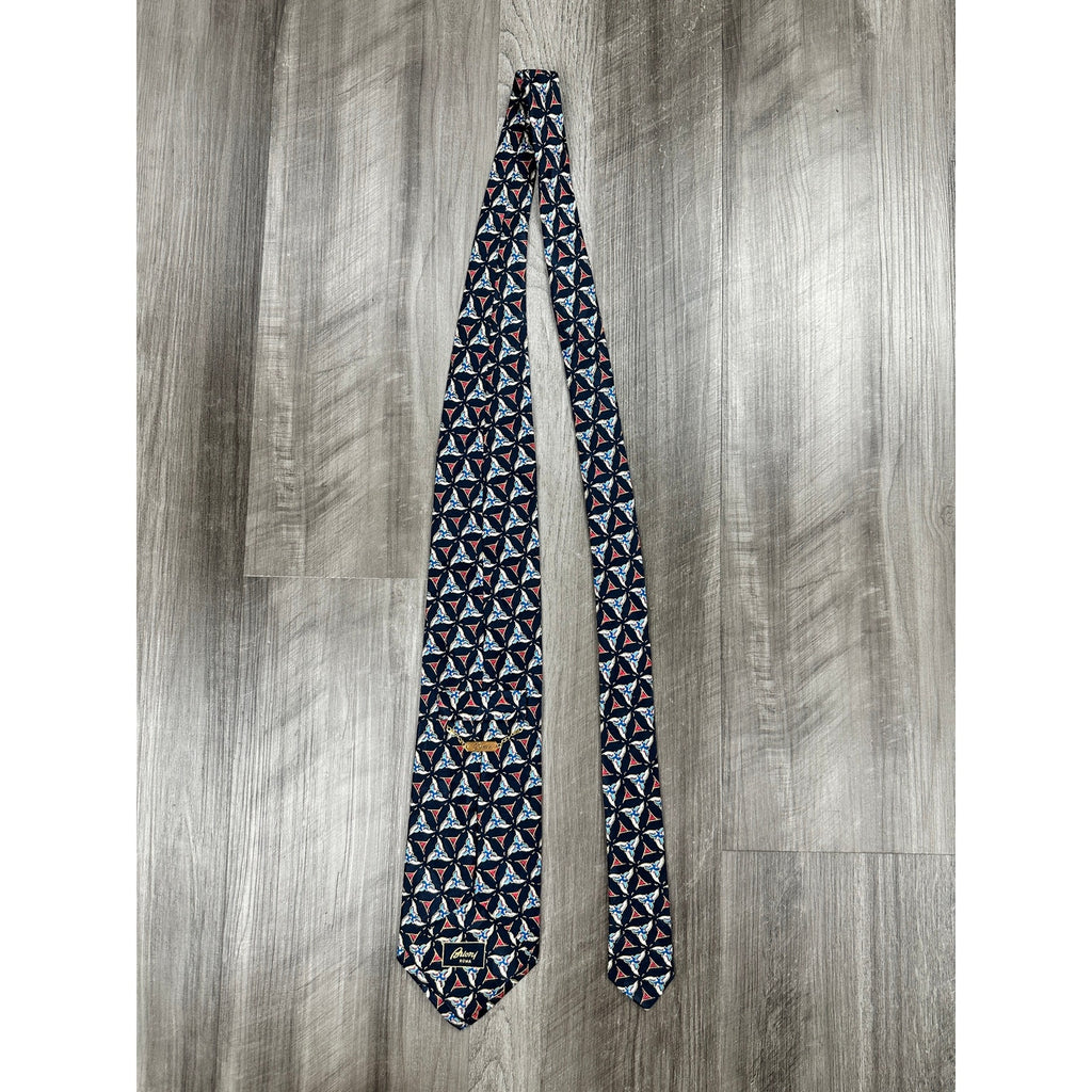 Brioni Geometric Triskelion Tessellation Made in Italy Silk Tie in Navy with Red, Gold, Blue, White — Size OS // Preowned