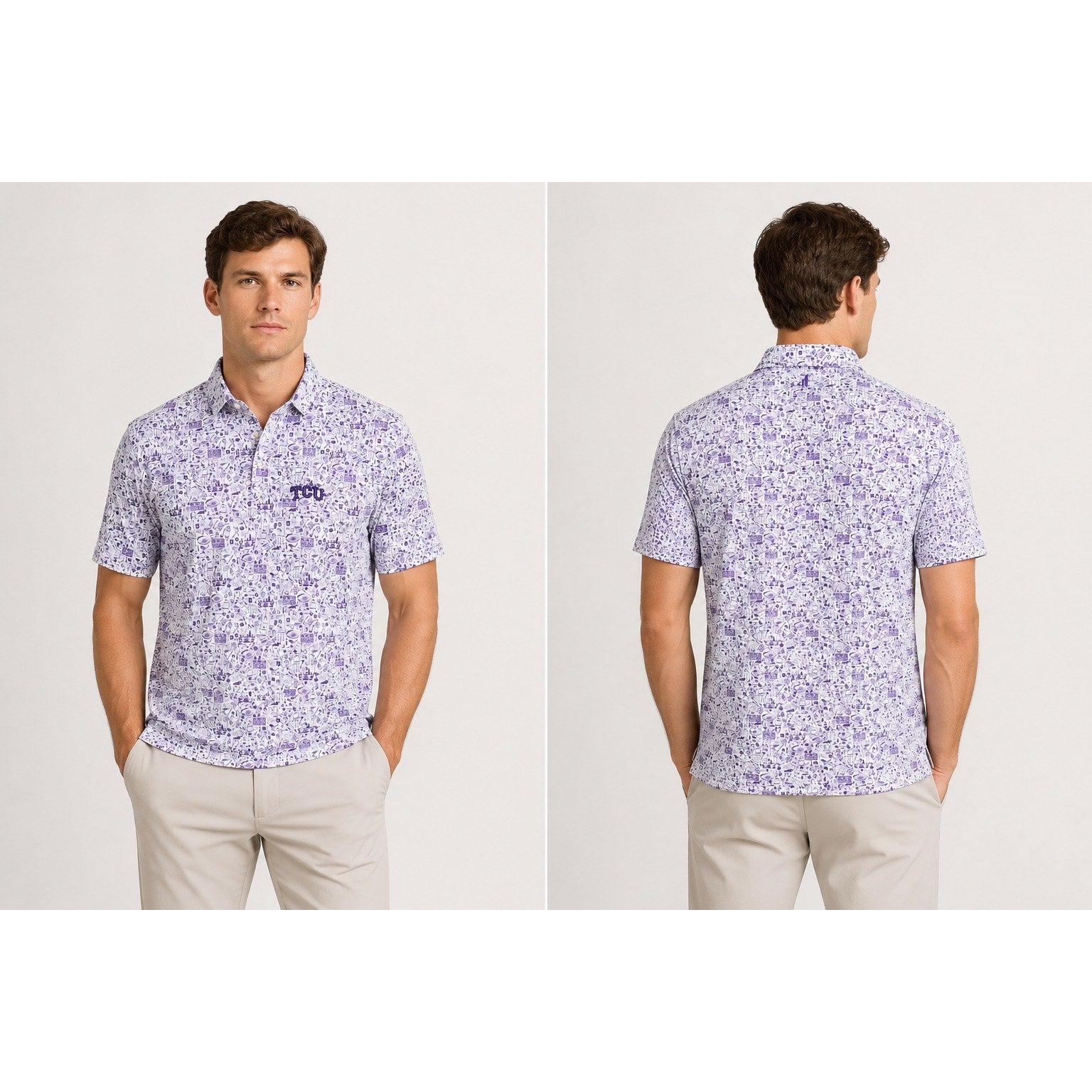 Johnnie-O TCU Horned Frogs Birdie Jersey Golf Polo in Purple and White — Size Medium // Preowned