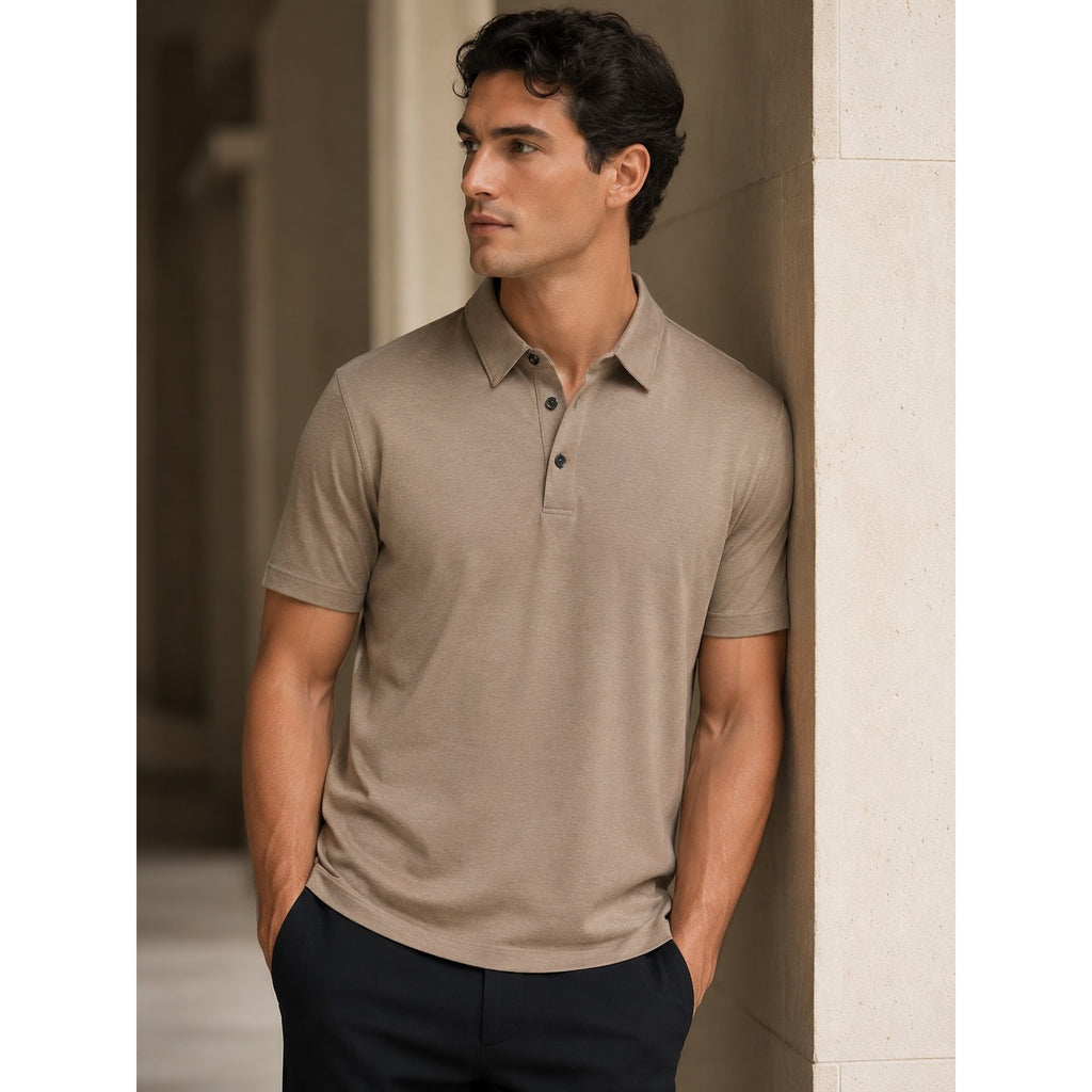 Theory Bron Foundation Jersey Polo in Tan — Size XL