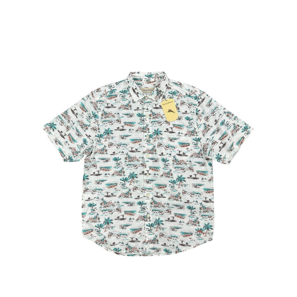 Tommy Bahama Casablanca Cotton Short Sleeve Camp Shirt in Coconut Cream — Size Medium