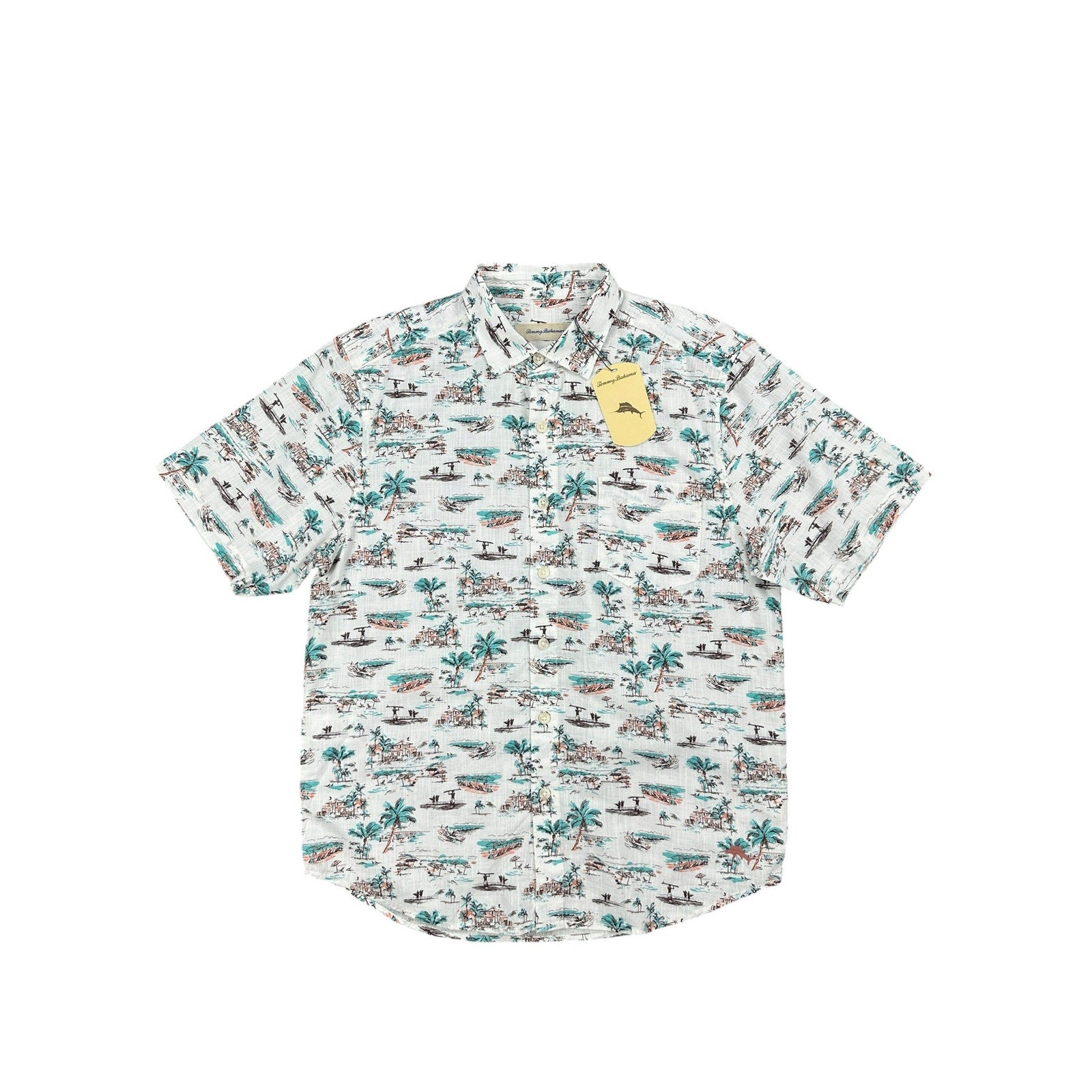 Tommy Bahama Casablanca Cotton Short Sleeve Camp Shirt in Coconut Cream — Size Medium