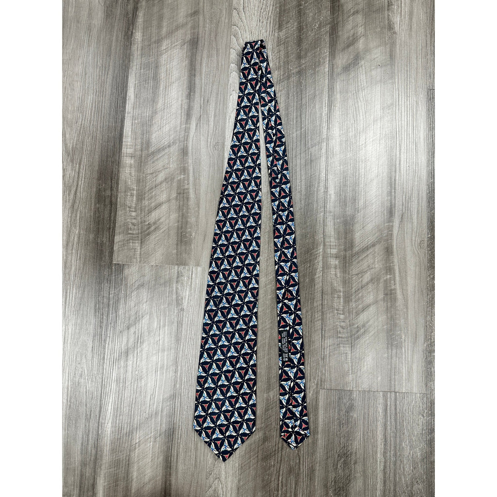 Brioni Geometric Triskelion Tessellation Made in Italy Silk Tie in Navy with Red, Gold, Blue, White — Size OS // Preowned