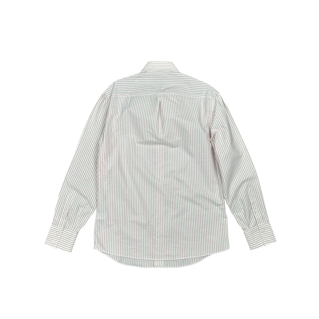 Brunello Cucinelli Made in Italy Basic Fit Striped Long Sleeve Button Down in White Coral — Size Medium