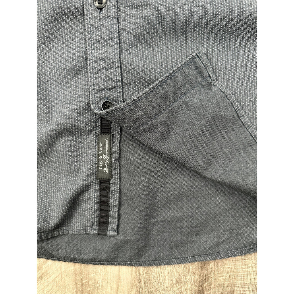 rag and bone Zane Poplin Wave Pinstripe Long Sleeve Button Down in Black and Gray — Size Large