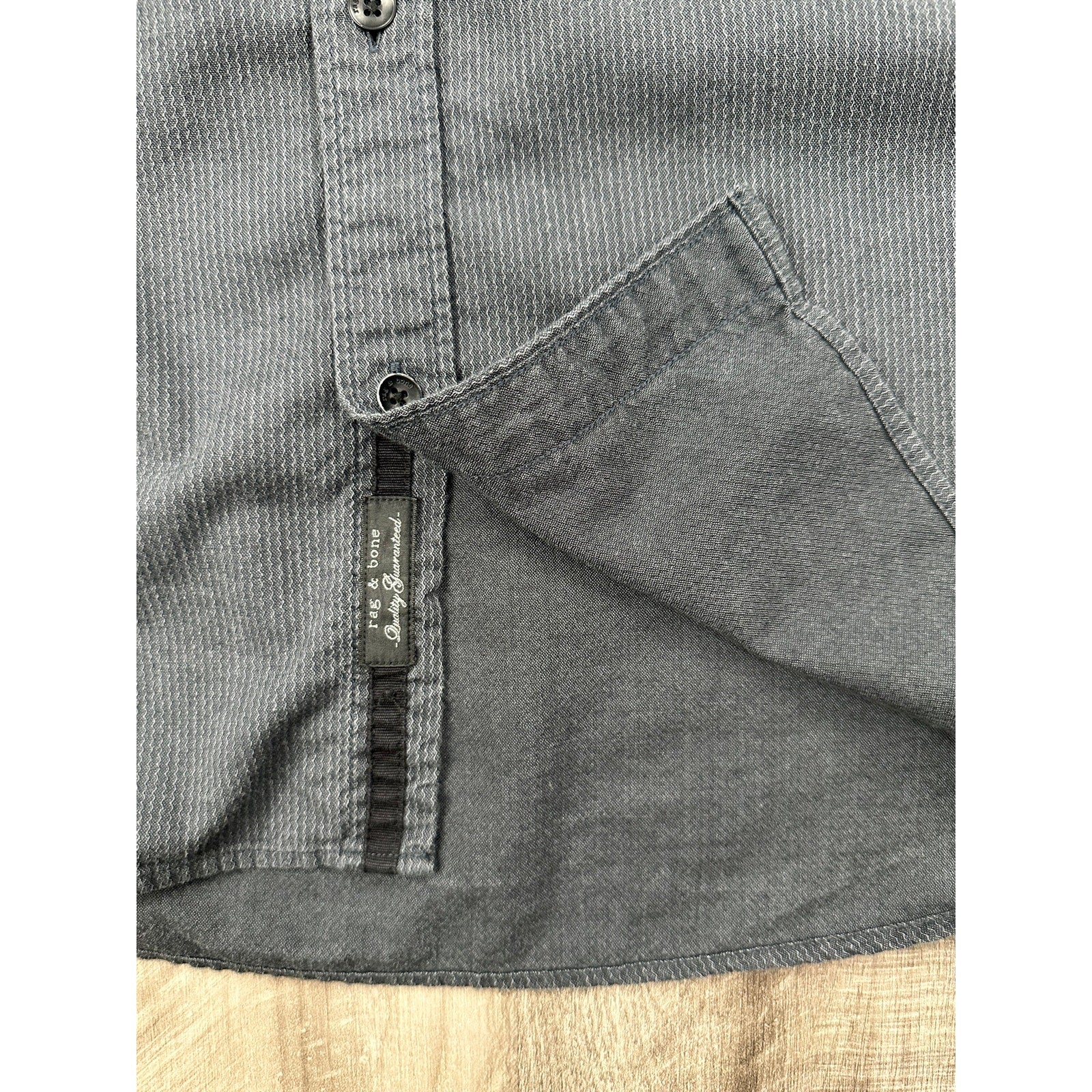 rag and bone Zane Poplin Wave Pinstripe Long Sleeve Button Down in Black and Gray — Size Large