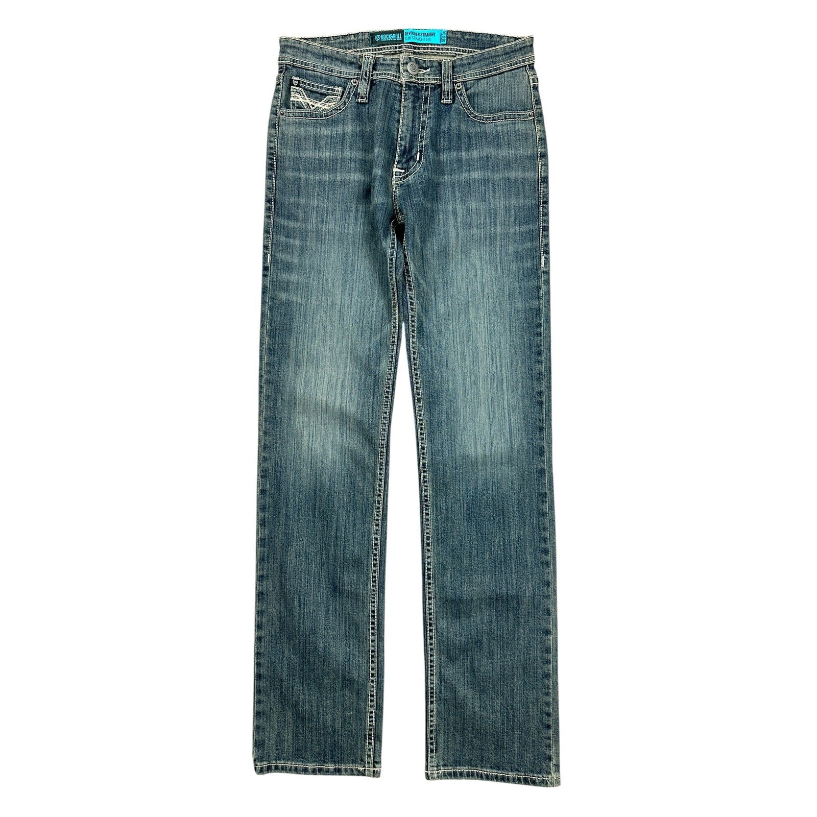 Rock & Roll Denim Revolver Slim Straight Leg Jean in Blue — Size 30x34 // Preowned