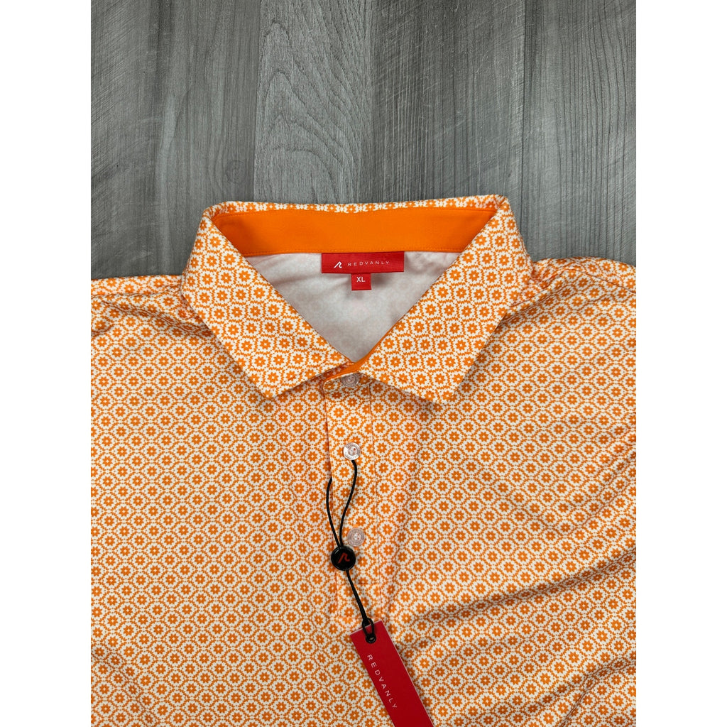 Redvanly Harrow Floral Golf Polo in Tangelo Orange, White — Size XL