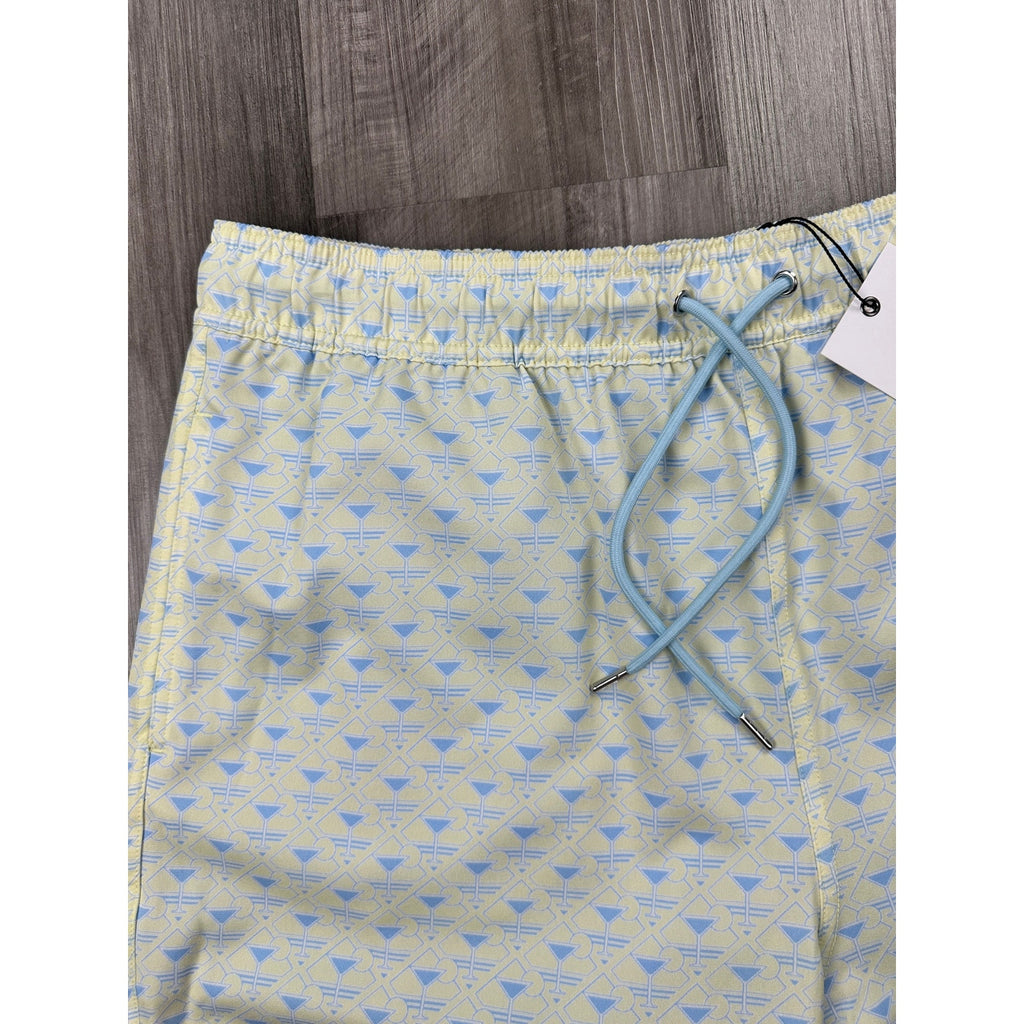Robert Graham Martini Tower Swim Trunks in Yellow Light Blue and White — Size Medium