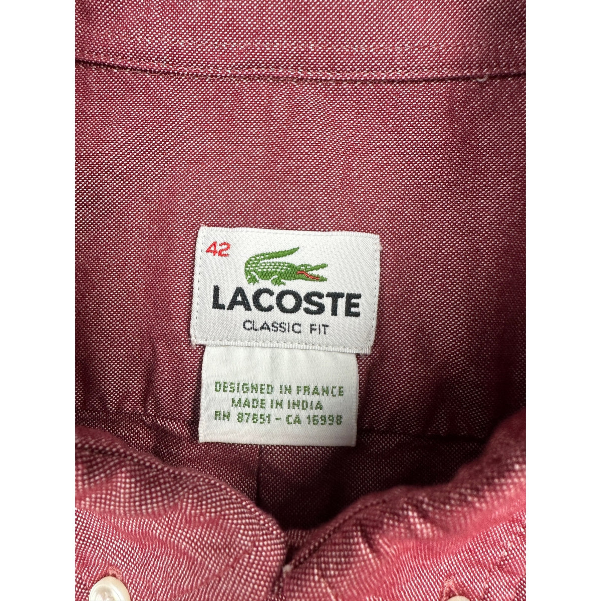 Lacoste Classic Fit Long Sleeve Chambray Shirt — Size 42 (Large) // Preowned