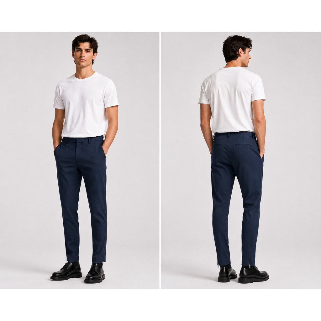 COS Slim Tapered Viscose Blend Ankle Zip Trousers in Navy — Size 50 (US 34R) // Preowned