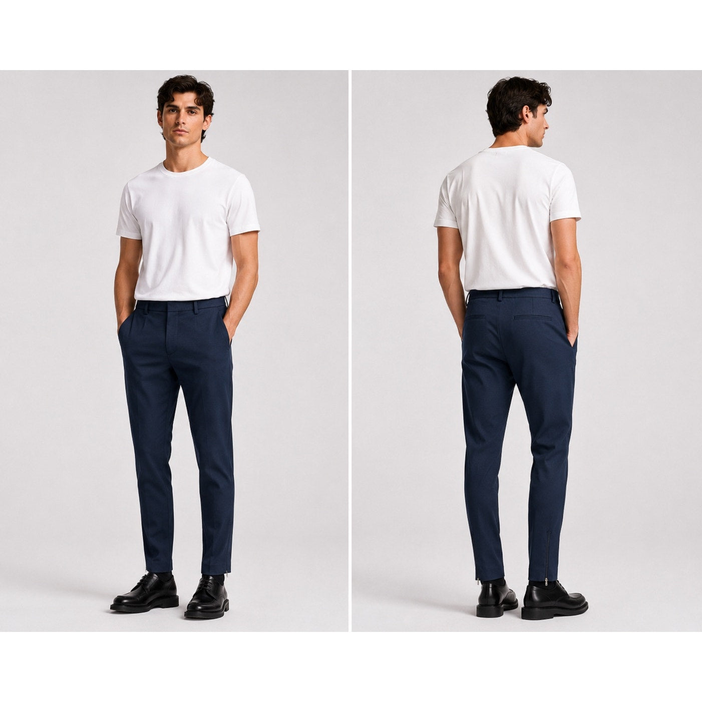 COS Slim Tapered Viscose Blend Ankle Zip Trousers in Navy — Size 50 (US 34R) // Preowned
