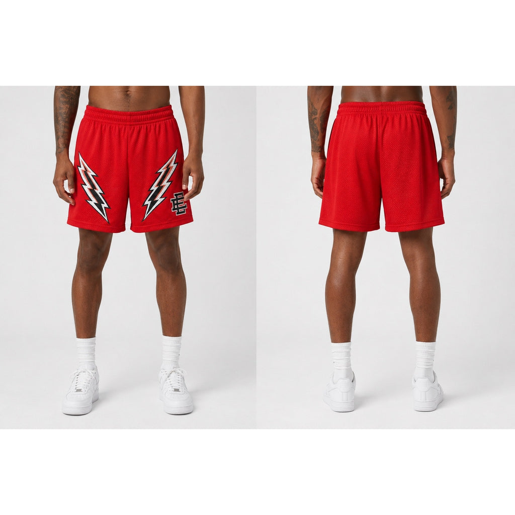 Eric Emanuel Bolt Mesh Gym Shorts in Red, Black and White — Size XL // Preowned