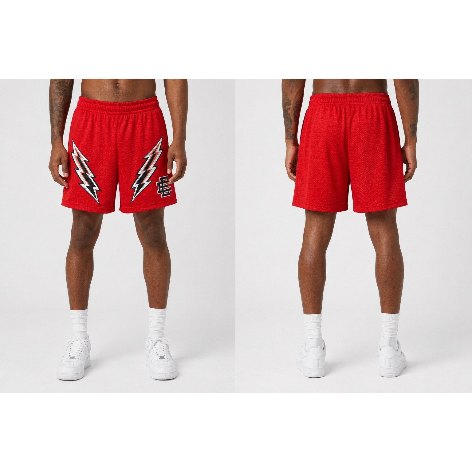Eric Emanuel Bolt Mesh Gym Shorts in Red, Black and White — Size XL // Preowned