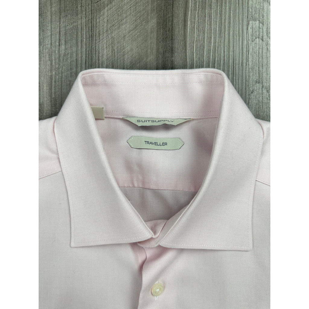 Suitsupply Traveller Slim Fit Long Sleeve Button Down in Pink — Size Medium // Preowned