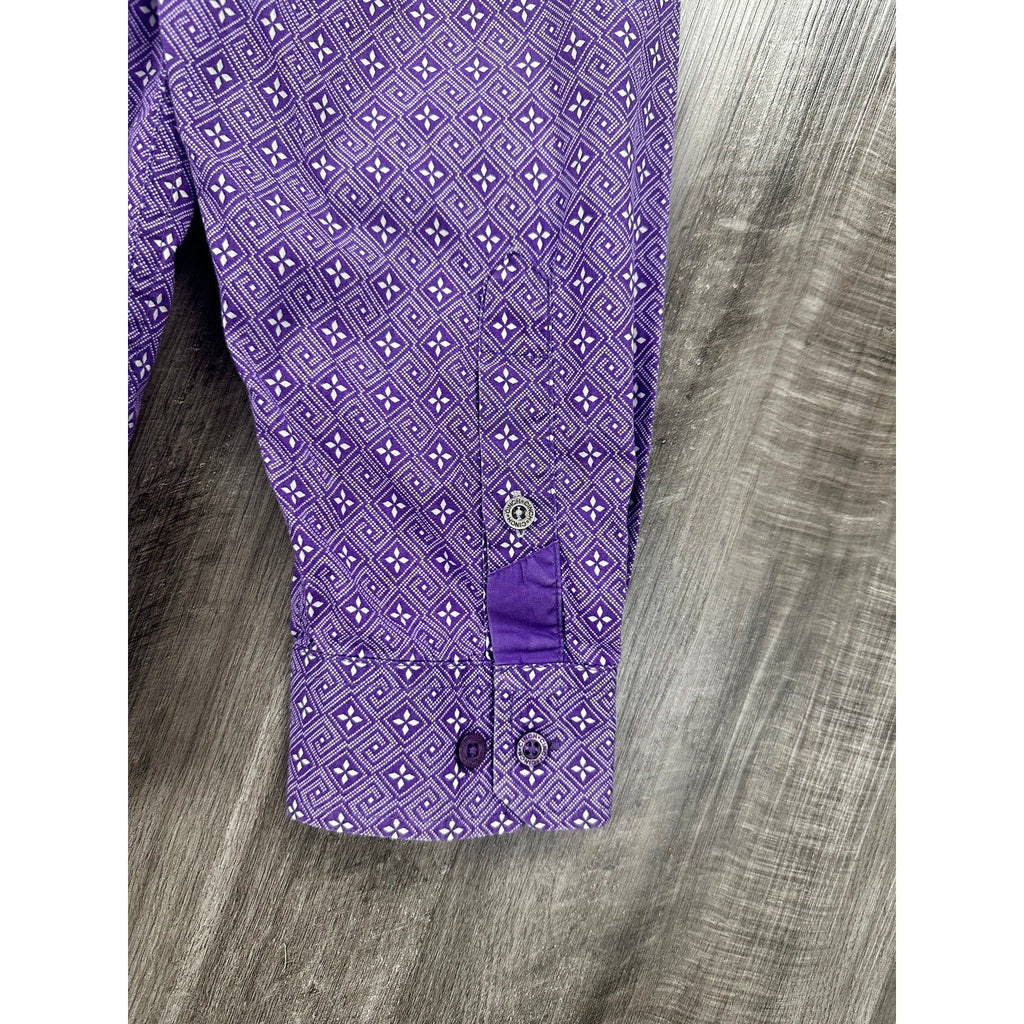 Cinch Modern Fit Geo Print Western Long Sleeve Button Down in Purple and White — Size 2XL // Preowned