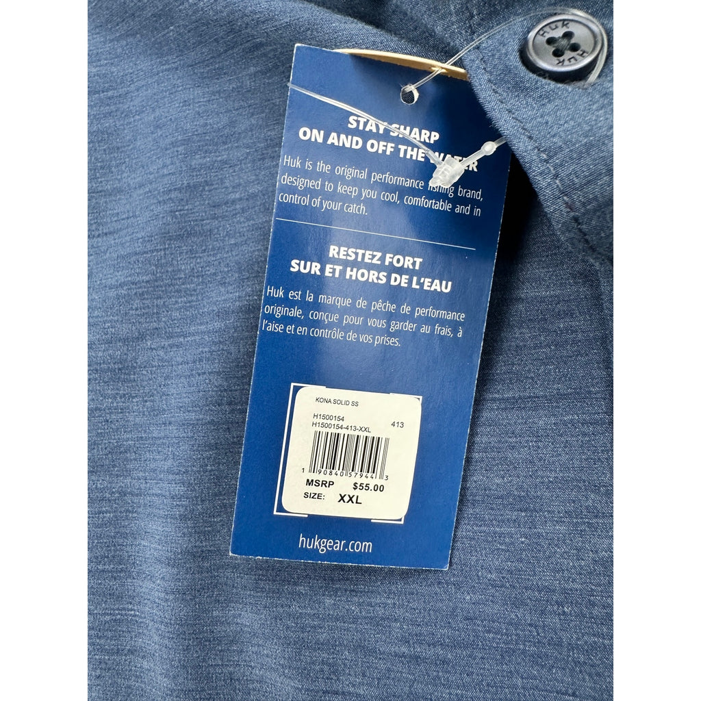 HUK Kona Solid Short Sleeve Button Down Shirt — Size 2XL