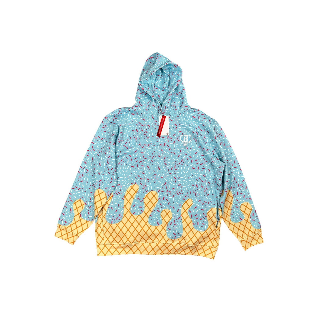 Baseball Lifestyle 101 Ice Cream Pullover Hoodie in Cotton Candy Blue — Size 2XL