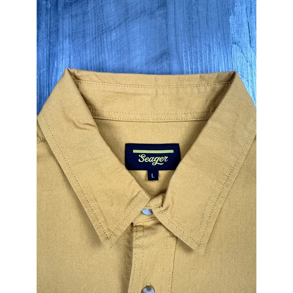 Seager Chief Long Sleeve Western Overshirt in Washed Amber Gold — Size Large