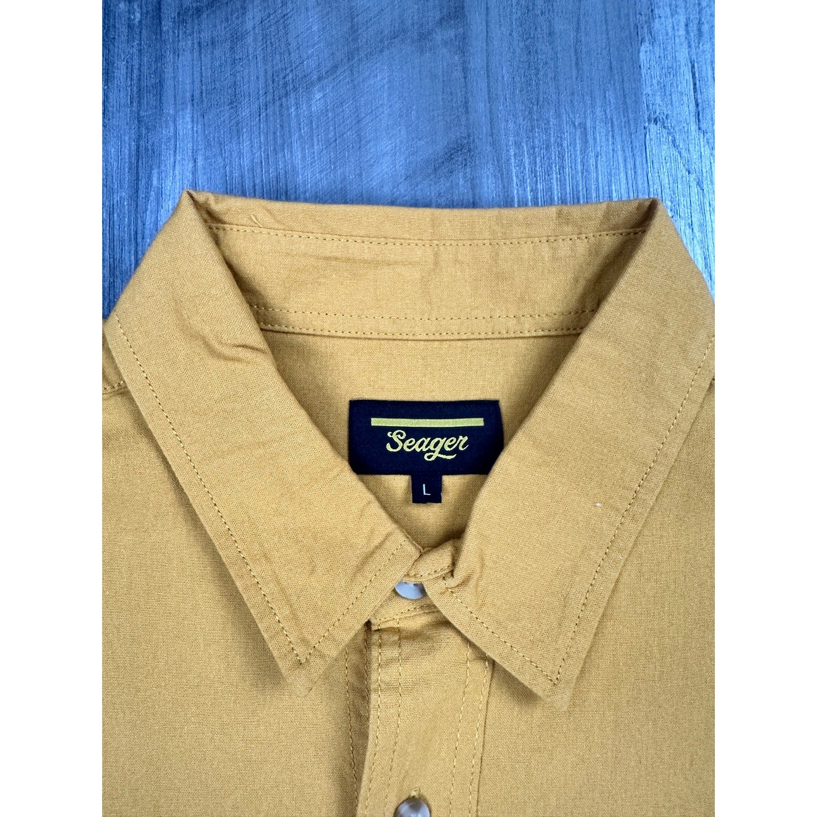 Seager Chief Long Sleeve Western Overshirt in Washed Amber Gold — Size Large