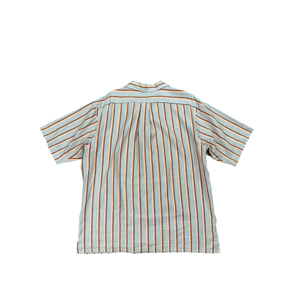 Hamilton Made in America Linen Blend Striped Camp Shirt in Gray with White Orange and Navy — Size XL // Preowned