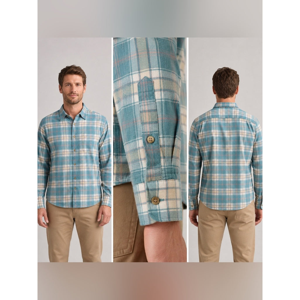 Faherty All-Time Lightweight Brushed Flannel Plaid Long Sleeve Button - Large