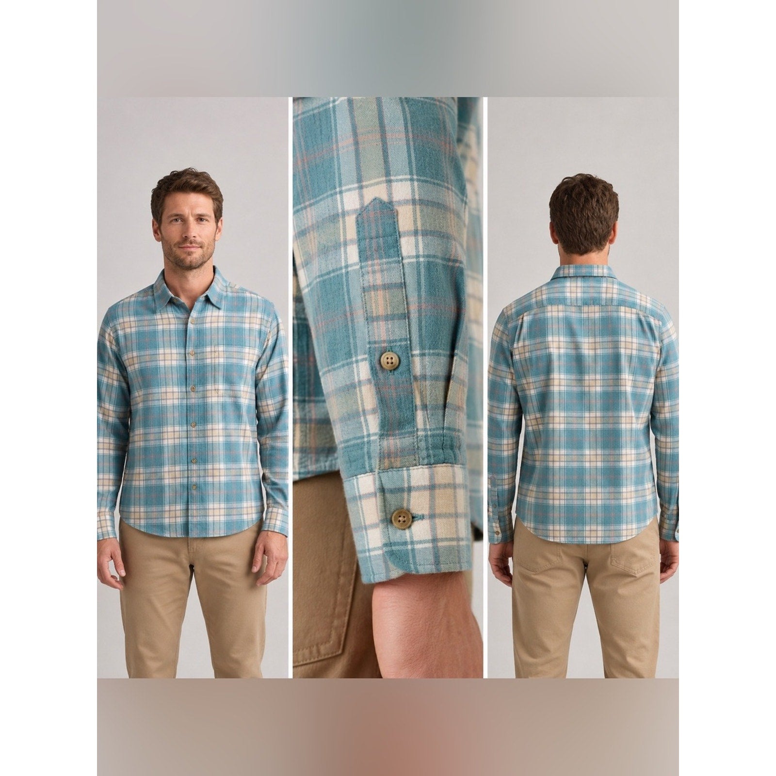 Faherty All-Time Lightweight Brushed Flannel Plaid Long Sleeve Button - Large